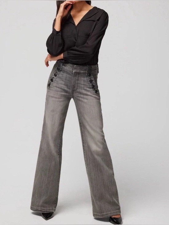 White House Black Market Denim - White House Black Market Gray Mariner Coin Jeans Trousers Wide Leg Soft Size 6